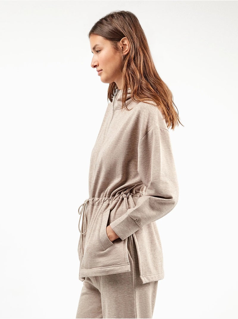 Felpa con cappuccio e zip frontale Marrone caramello - Kiabi