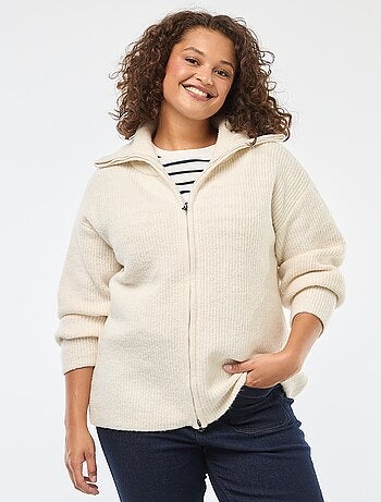 Felpa con cappuccio e zip in maglia tricot
