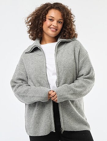 Felpa con cappuccio e zip in maglia tricot