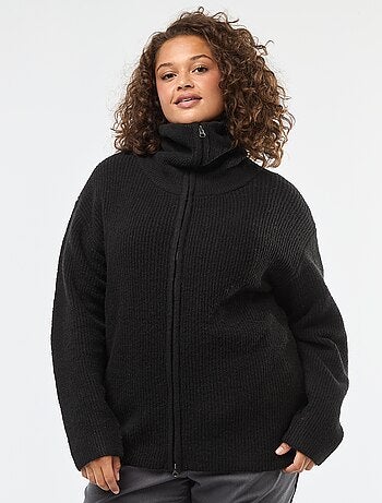 Felpa con cappuccio e zip in maglia tricot
