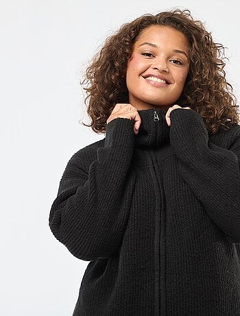 Felpa con cappuccio e zip in maglia tricot