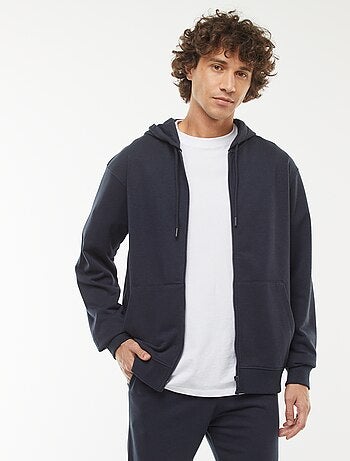 Felpa con cappuccio e zip in tessuto felpato
