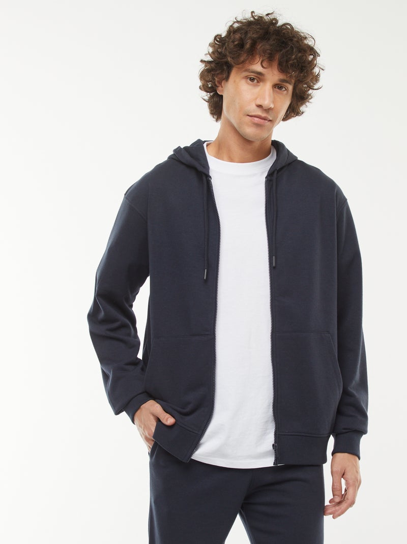 Felpa con cappuccio e zip in tessuto felpato Blu - Kiabi