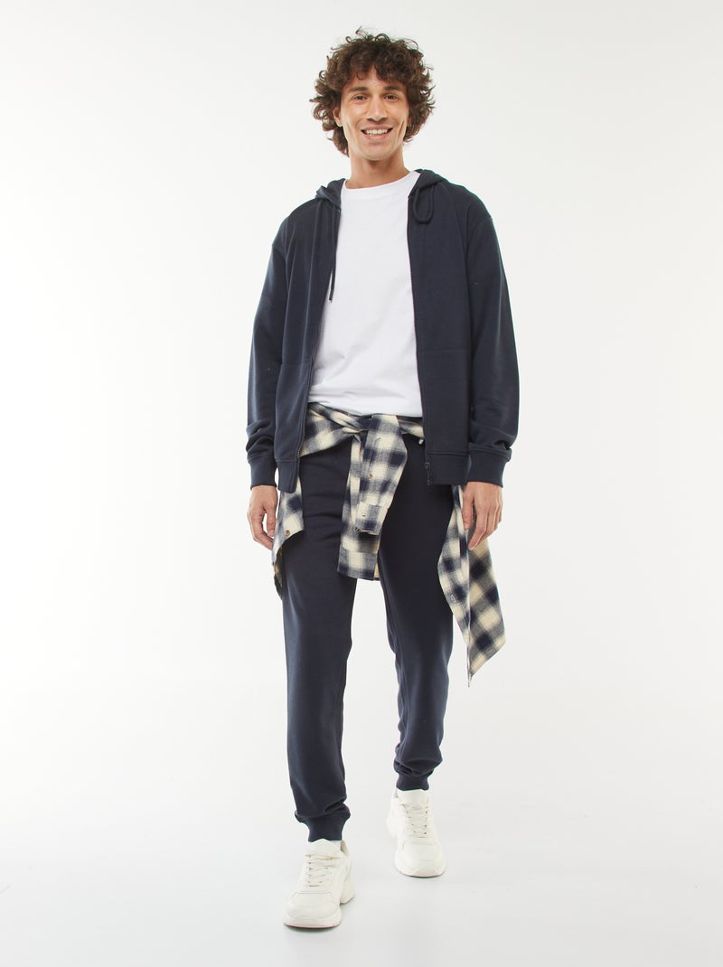 Felpa con cappuccio e zip in tessuto felpato Blu - Kiabi