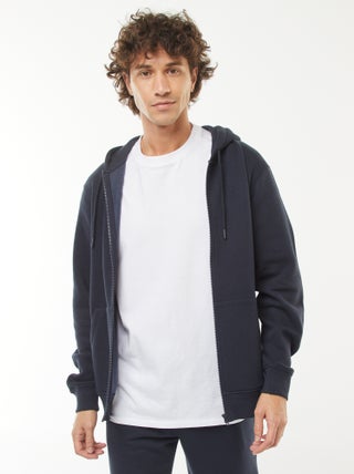 Felpa con cappuccio e zip in tessuto felpato