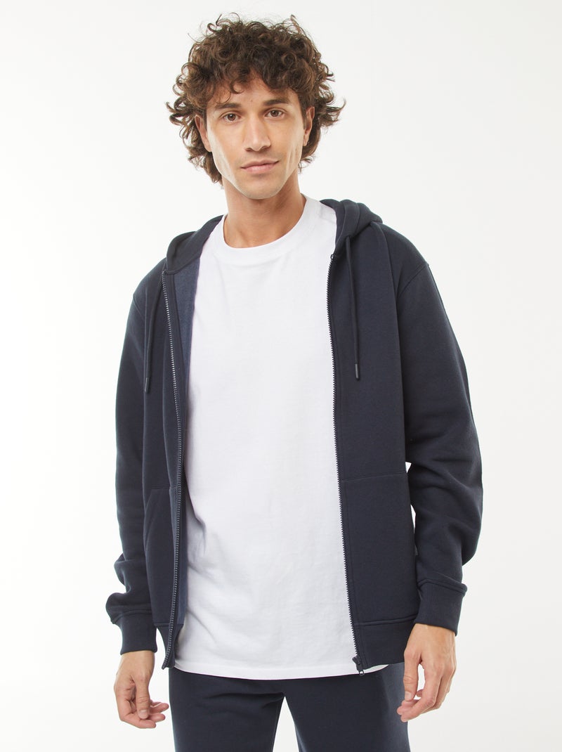 Felpa con cappuccio e zip in tessuto felpato Blu - Kiabi