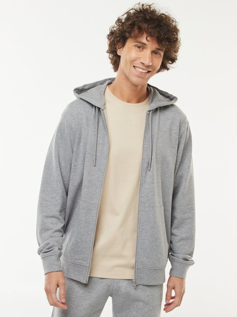 Felpa con cappuccio e zip in tessuto felpato Grigio - Kiabi