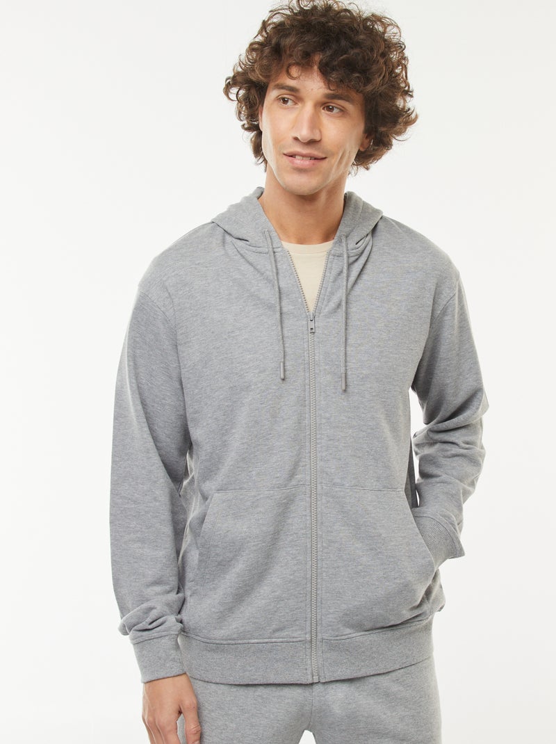 Felpa con cappuccio e zip in tessuto felpato Grigio - Kiabi