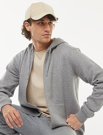 Felpa con cappuccio e zip in tessuto felpato