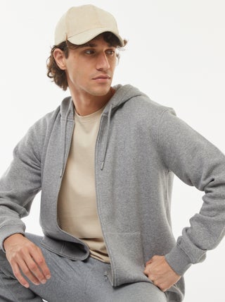 Felpa con cappuccio e zip in tessuto felpato