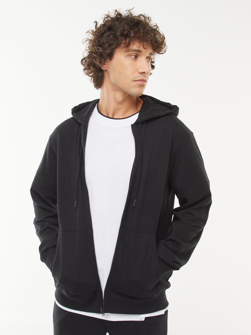 Felpa con cappuccio e zip in tessuto felpato nero - Kiabi