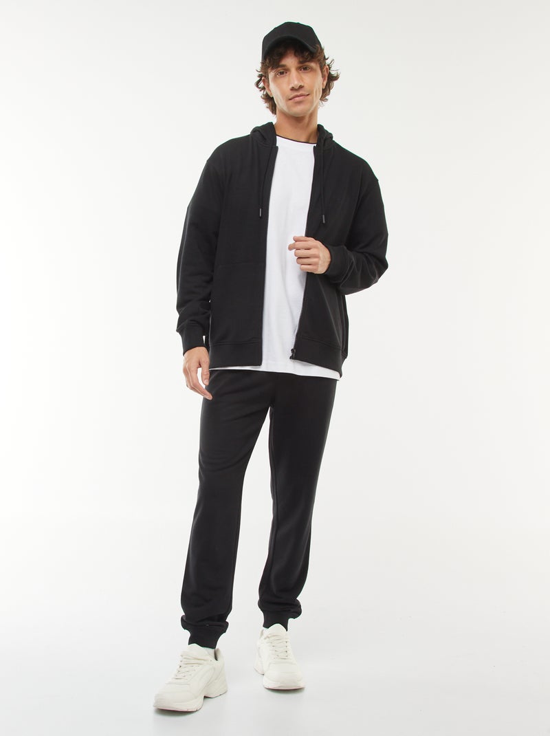Felpa con cappuccio e zip in tessuto felpato nero - Kiabi