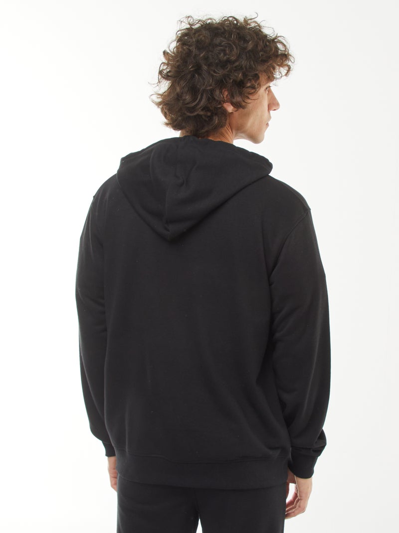 Felpa con cappuccio e zip in tessuto felpato nero - Kiabi