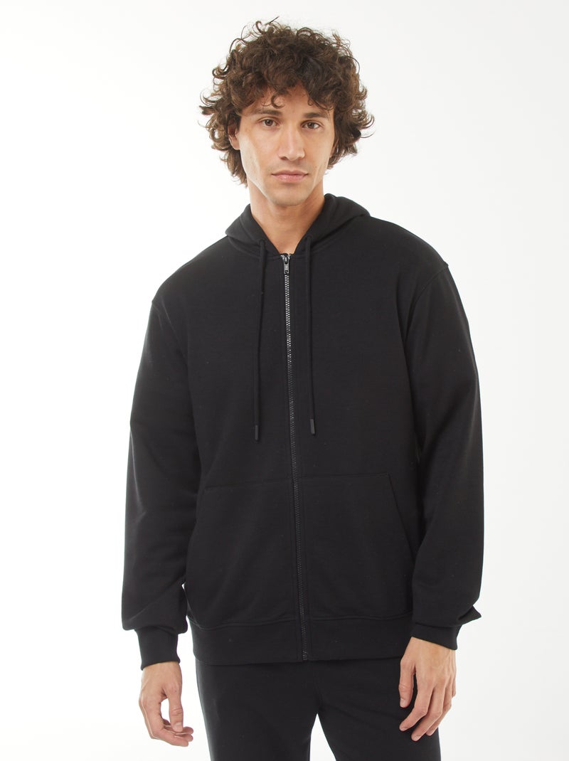 Felpa con cappuccio e zip in tessuto felpato nero - Kiabi