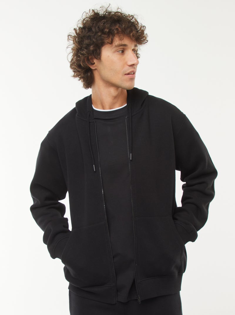Felpa con cappuccio e zip in tessuto felpato nero - Kiabi