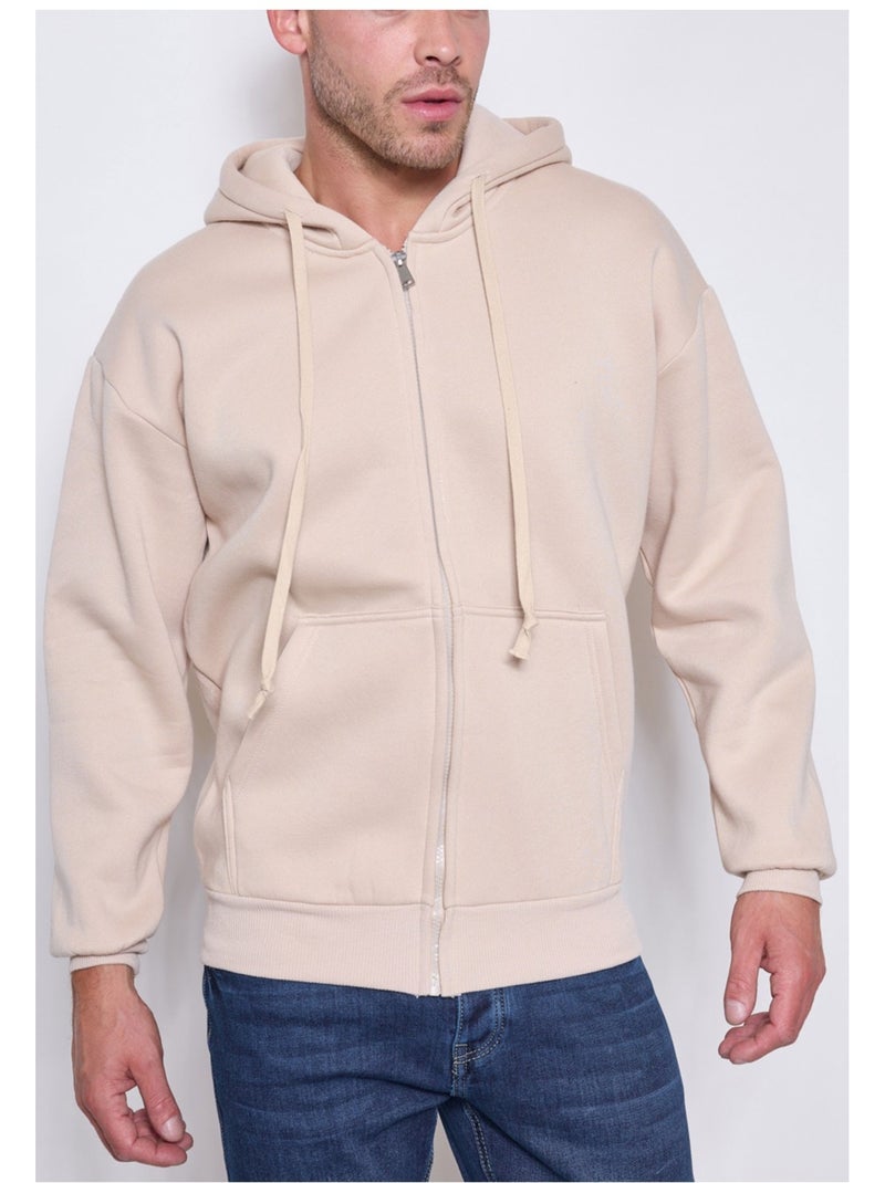 Felpa con cappuccio e zip Kebello Beige - Kiabi