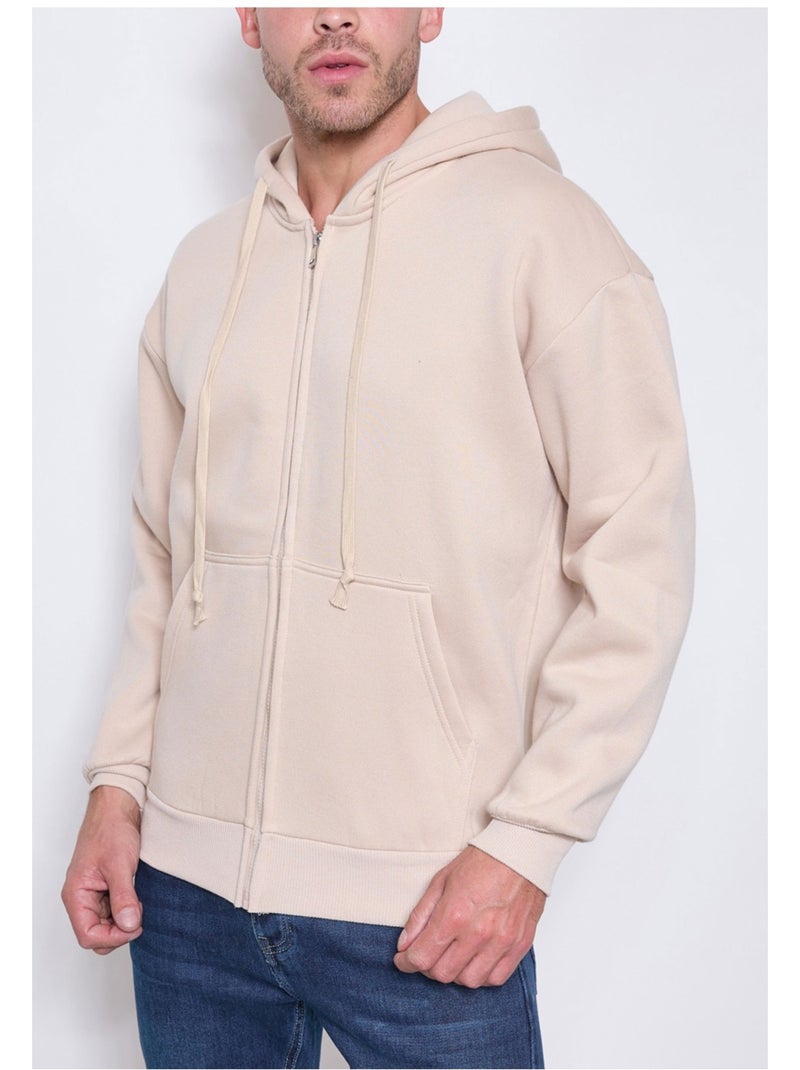 Felpa con cappuccio e zip Kebello Beige - Kiabi