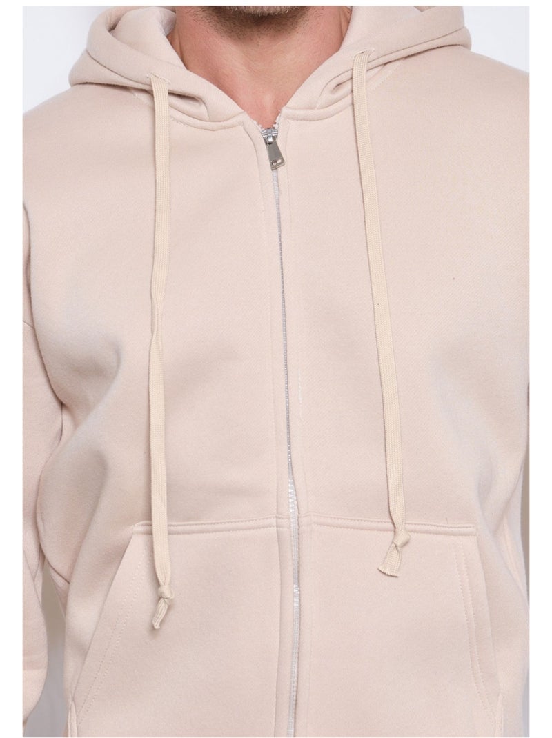 Felpa con cappuccio e zip Kebello Beige - Kiabi