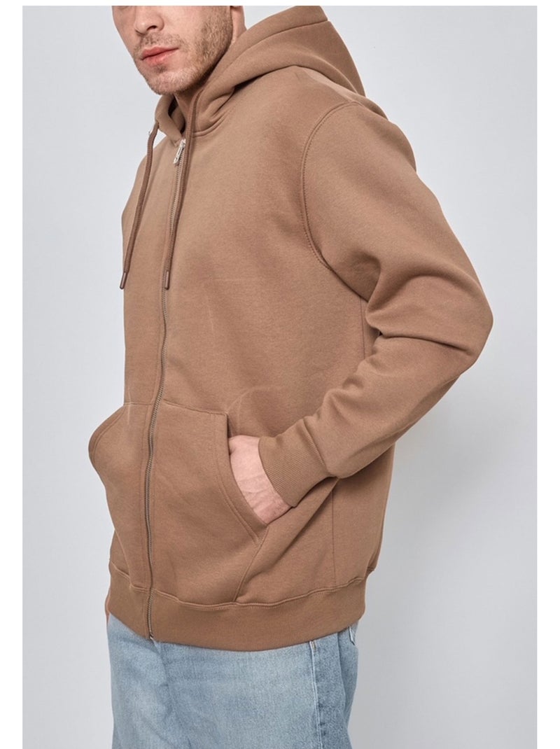 Felpa con cappuccio e zip Kebello Marrone - Kiabi