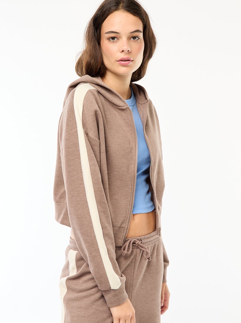 Felpa con cappuccio e zip Marrone - Kiabi