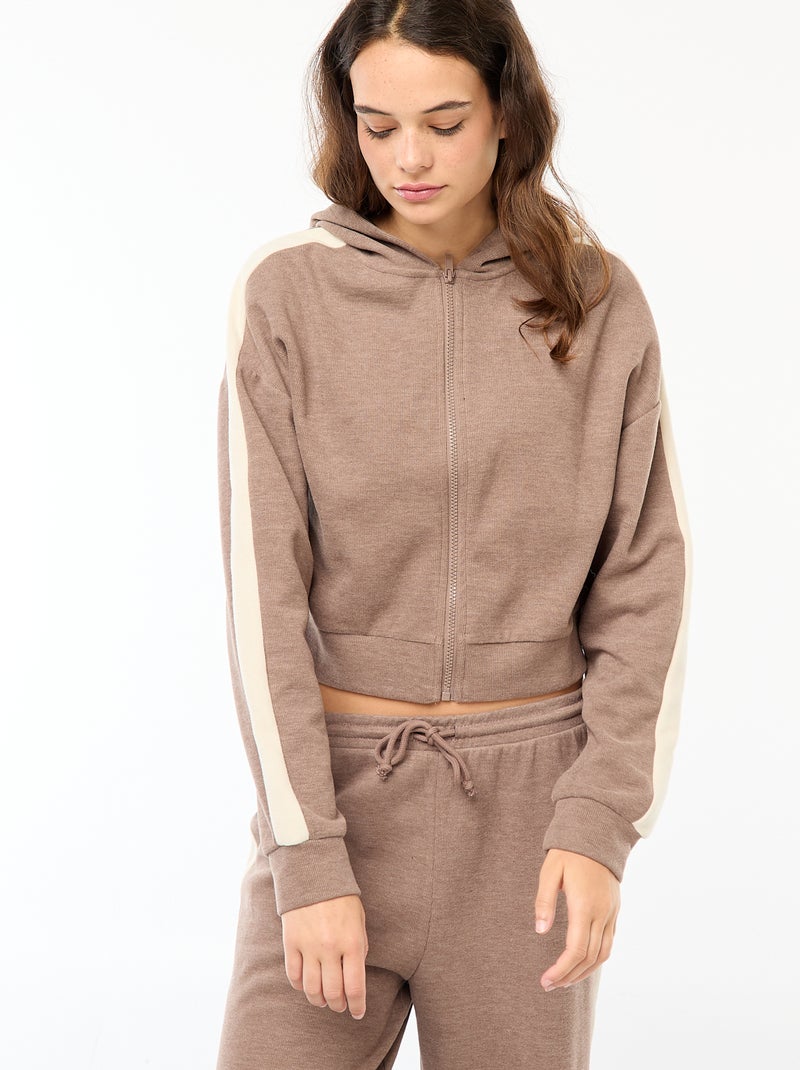 Felpa con cappuccio e zip Marrone - Kiabi
