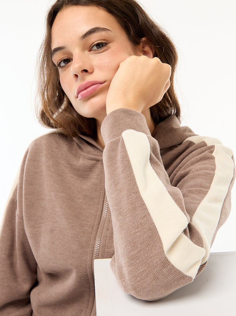 Felpa con cappuccio e zip Marrone - Kiabi