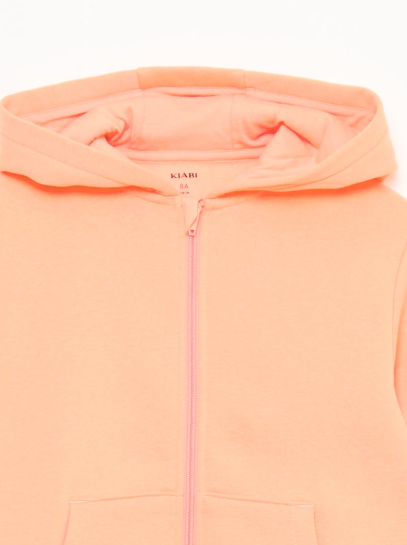 Felpa con cappuccio e zip tinta unita Arancione - Kiabi