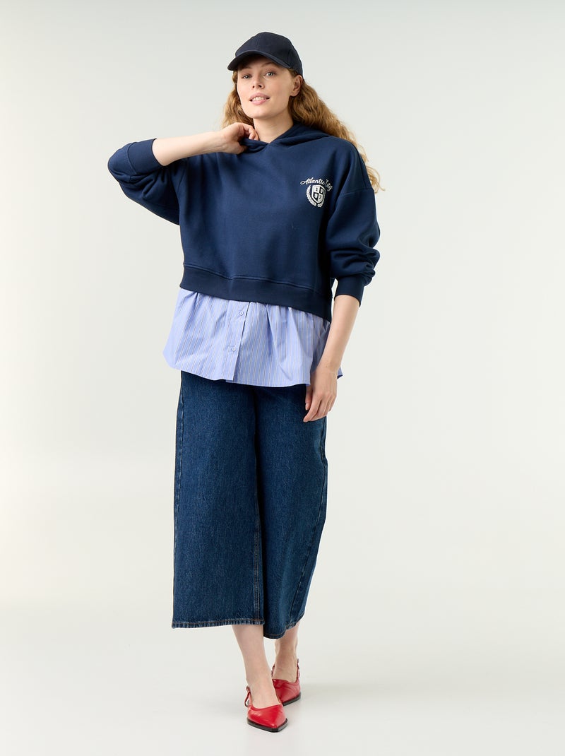 Felpa con cappuccio effetto 2 in 1 con fondo a camicia Blu - Kiabi