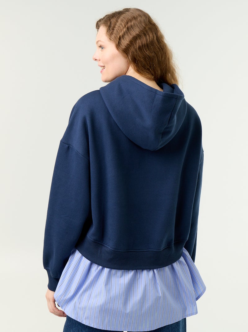 Felpa con cappuccio effetto 2 in 1 con fondo a camicia Blu - Kiabi