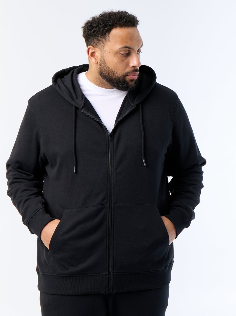 Felpa con cappuccio full zip tinta unita Nero - Kiabi