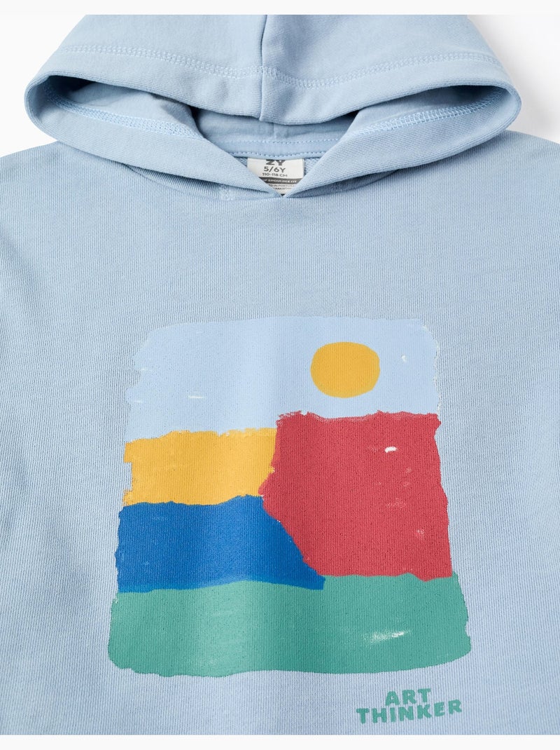 Felpa con cappuccio in cotone con stampa art thinker Blu chiaro - Kiabi