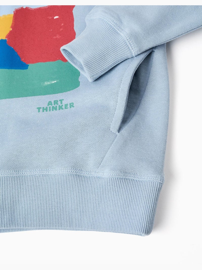 Felpa con cappuccio in cotone con stampa art thinker Blu chiaro - Kiabi