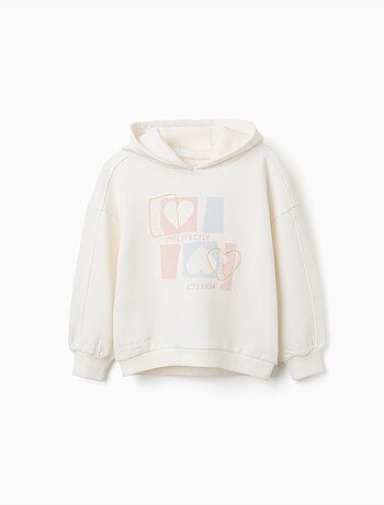 Felpa con cappuccio in cotone con stampa di cuori