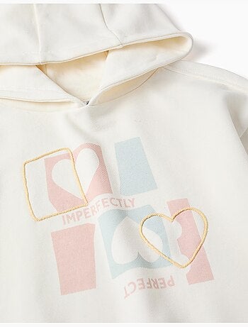 Felpa con cappuccio in cotone con stampa di cuori