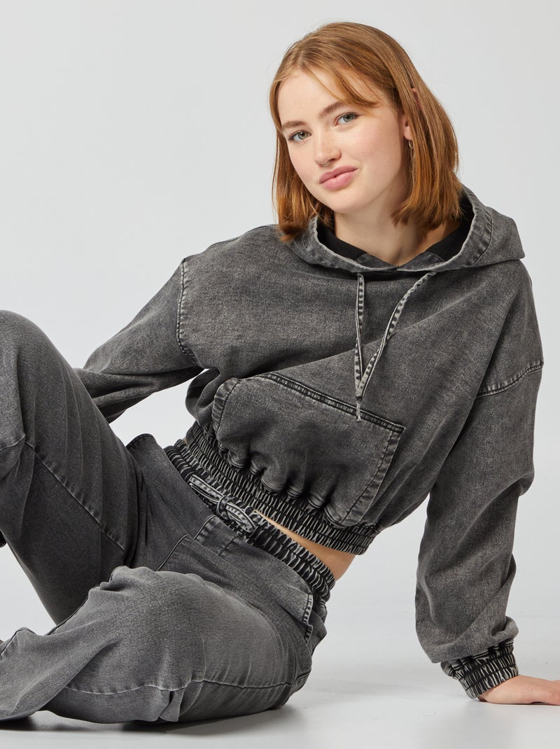 Felpa con cappuccio in denim GRIGIO - Kiabi