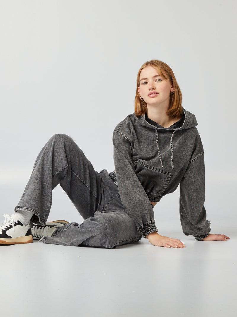 Felpa con cappuccio in denim GRIGIO - Kiabi