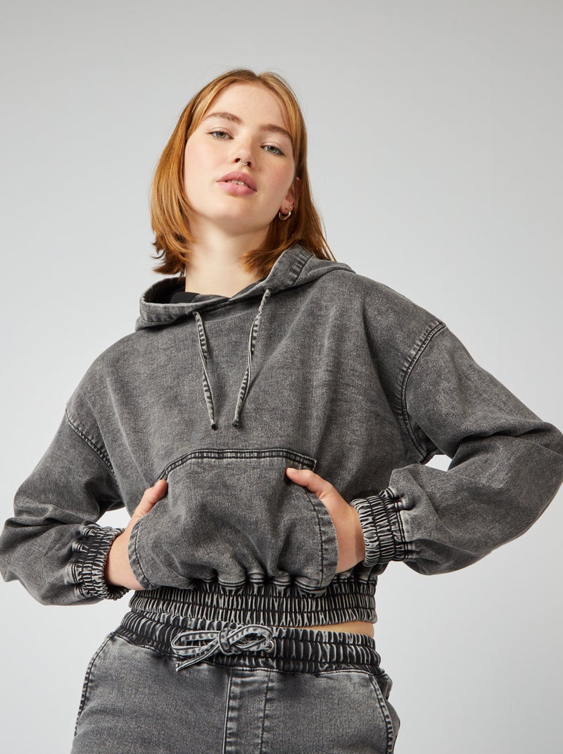 Felpa con cappuccio in denim GRIGIO - Kiabi