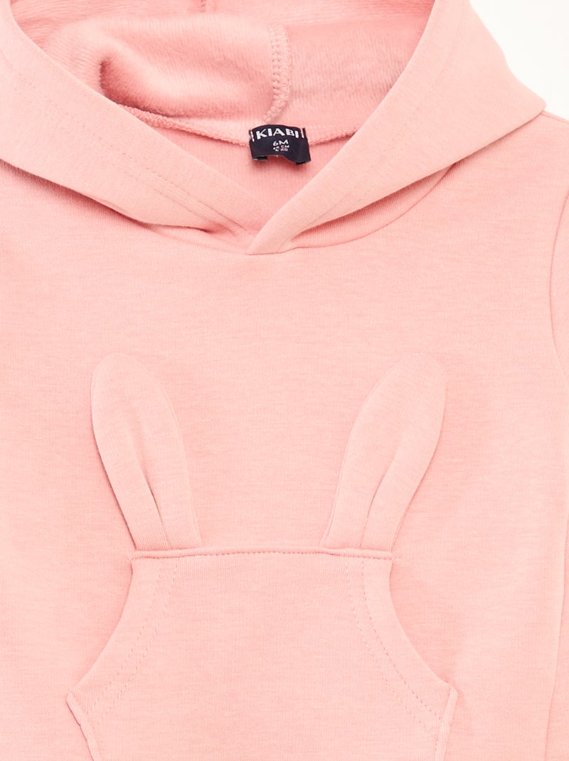 Felpa con cappuccio in felpa garzata con coniglietto Rosa - Kiabi