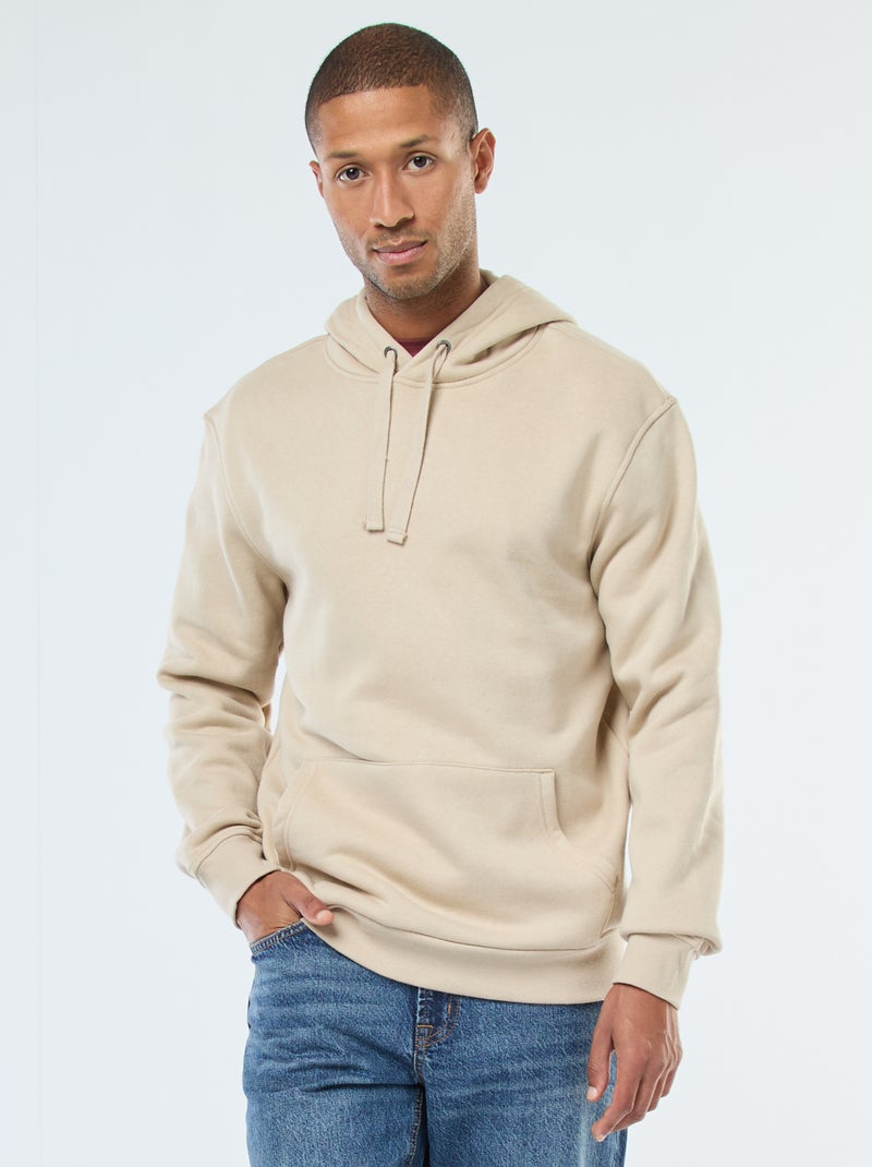 Felpa con cappuccio in felpa garzata con tasca a marsupio Beige - Kiabi