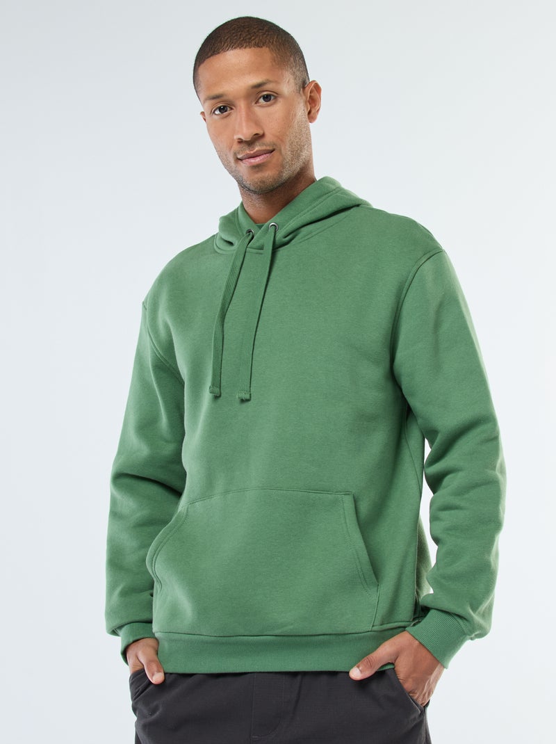 Felpa con cappuccio in felpa garzata con tasca a marsupio Verde - Kiabi