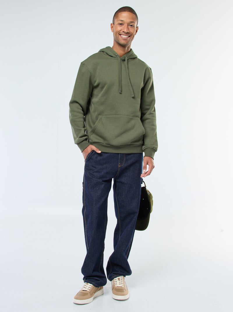 Felpa con cappuccio in felpa garzata con tasca a marsupio Verde - Kiabi