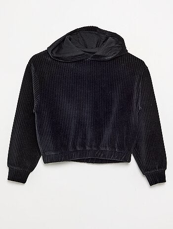 Felpa con cappuccio in maglia a costine