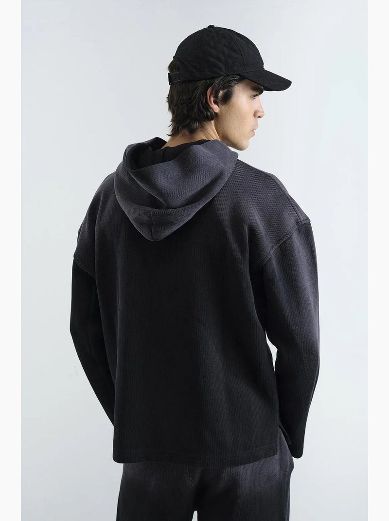 Felpa con cappuccio in maglia giesto Nero - Kiabi