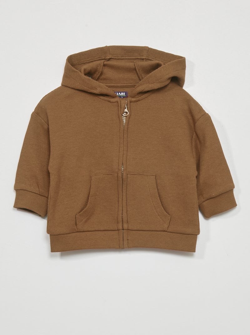Felpa con cappuccio in maglia goffrata Marrone - Kiabi