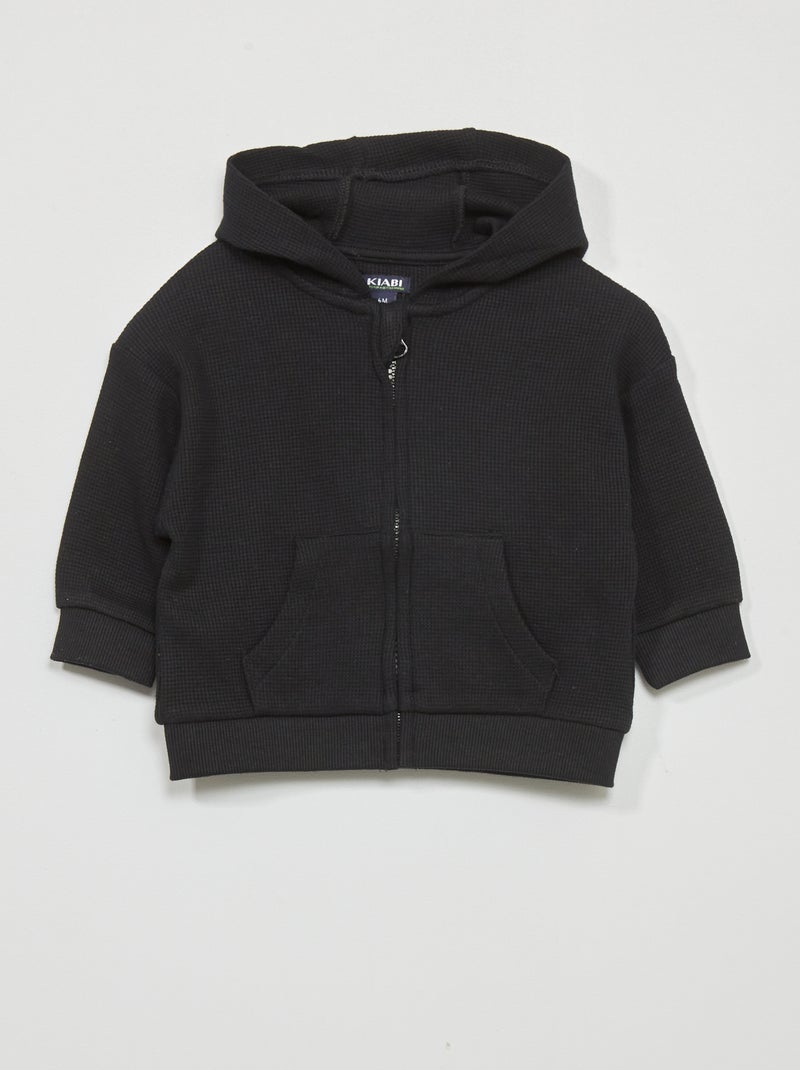 Felpa con cappuccio in maglia goffrata nero - Kiabi