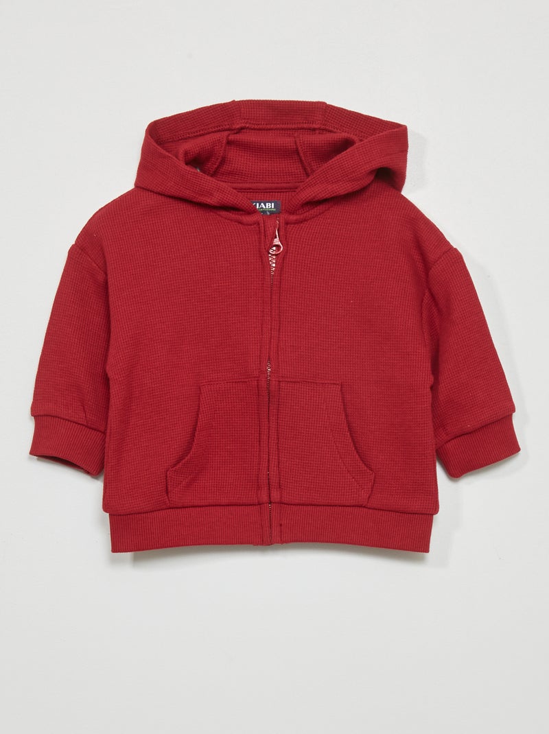 Felpa con cappuccio in maglia goffrata Rosso - Kiabi