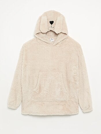 Felpa con cappuccio in maglia peluche