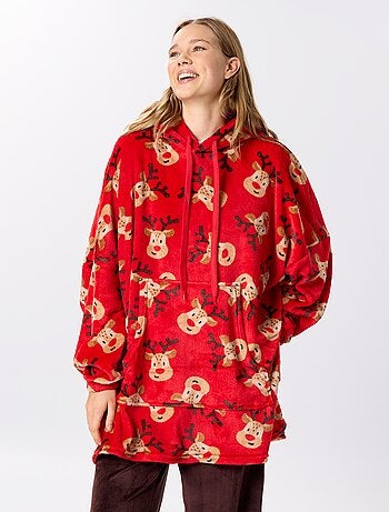 Felpa con cappuccio in maglia peluche 'Natale'