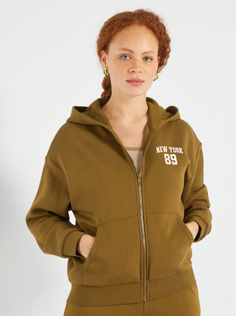 Felpa con cappuccio in tessuto felpato Beige - Kiabi