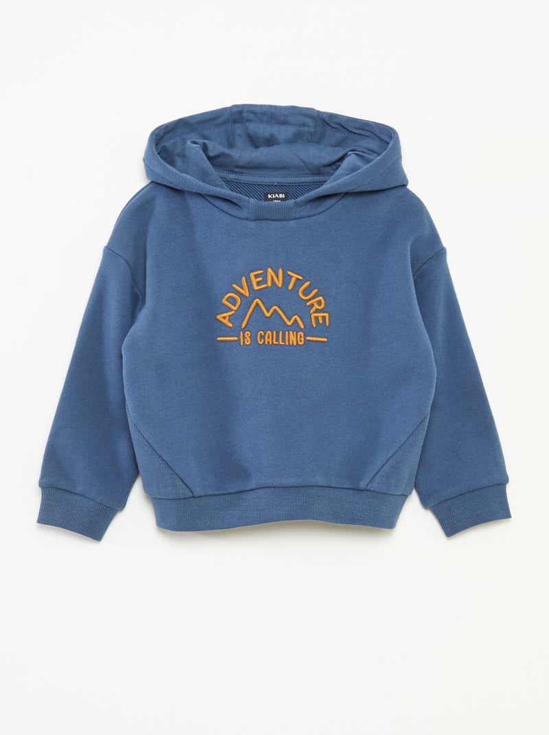 Felpa con cappuccio in tessuto felpato leggero con decorazione sul davanti Blu - Kiabi